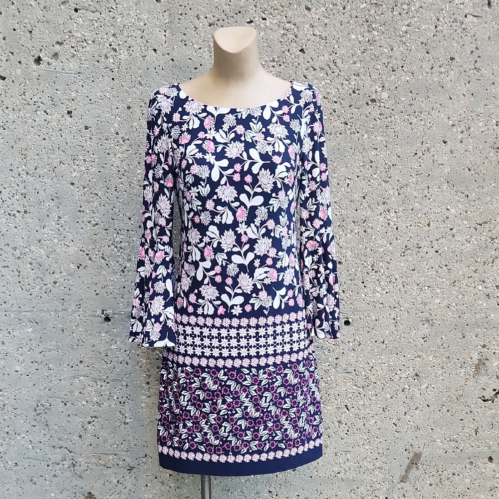 Eliza J Navy and Pink Floral Long Sleeve Dress